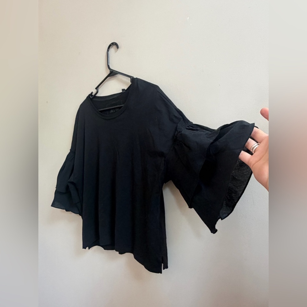 ATM Anthony Thomas Melillo Black Ruffle Sleeve Pullover Shirt Top Blouse Org Tag - Picture 4 of 15